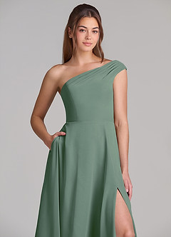 Azazie Melanie Bridesmaid Dresses Eucalyptus A-Line Off the Shoulder Chiffon Dress image5