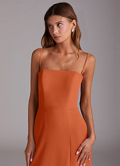 Azazie Wren Brautjungfernkleider A-Linie Schulterfrei Chiffon Kleid Gebranntes Orange image2