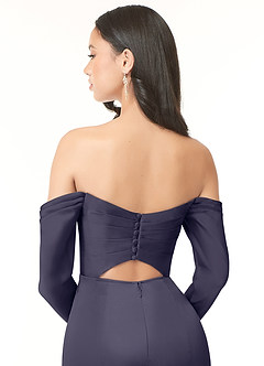Azazie Hallie Bridesmaid Dresses Stormy Sheath Off-The-Shoulder Long Sleeve Stretch Satin Convertible Dress image6