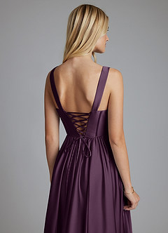 Azazie Delmie Robes de demoiselle d'honneur Robe Trapèze en Satin extensible Corset Prune image3