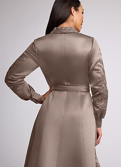 Azazie Ruth vestidos de madre de la novia Vestido de Gris Pardo de Satin Mate de Corte En A con Encaje image5