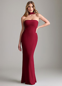 Azazie Lusinda Vestidos de damas de honor Vestido de Borgoña de Gasa de Corte Sirena Convertible con Vestidos sin tirantes image1