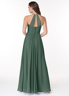 Azazie Ginger Bridesmaid Dresses Sea Moss A-Line Halter Pleated Chiffon Dress image2