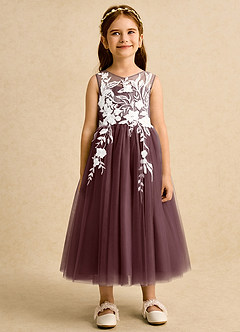 Azazie Sundae Flower Girl Dresses Sangria Ball-Gown Lace Dress image7