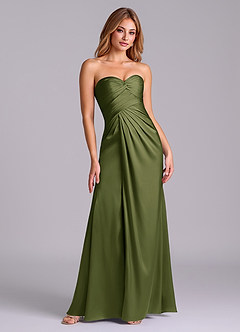 Azazie Sabrine Final Sale Olive A-Line Sweetheart Neckline Stretch Satin Dress image3
