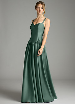 Azazie Evadina Vestidos de damas de honor Vestido de Eucalipto de Satén Elástico de Corte en A con Corsé image3