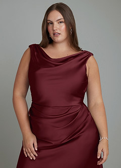 Azazie Kieryn Bridesmaid Dresses Cabernet Mermaid Pleated Stretch Satin Dress image11