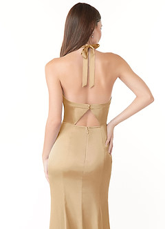 Azazie Emeria Bridesmaid Dresses Gold Mermaid Pleated Stretch Satin Dress image3