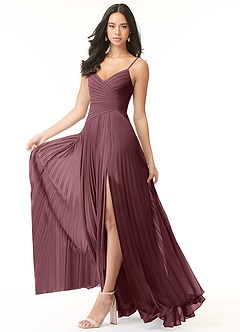 Azazie Vini Bridesmaid Dresses Sangria A-Line V-Neck Pleated Chiffon Dress image3