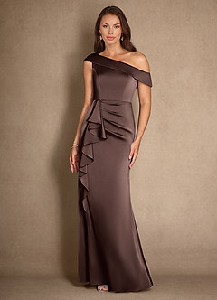 Azazie Hamptons Kleider für die Brautmutter A-Linie Plissee Stretch-Satin Kleid Ganache image8