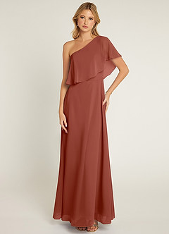 Azazie Lizzy Bridesmaid Dresses Auburn A-Line One Shoulder Chiffon Dress image1