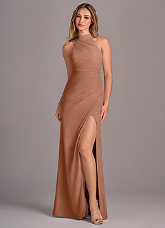 Azazie Jemma Bridesmaid Dresses Bronzer Sheath Pleated Chiffon Dress image1