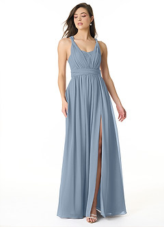 Azazie Olani Abiti da Damigella Abito Convertibile A-Line in Chiffon a Spalla Scoperta Blu Polveroso image1