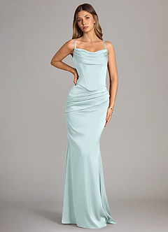 Azazie Sorrel Bridesmaid Dresses Sea Glass Mermaid Strapless Stretch Satin Convertible Dress image6