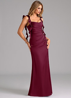 Azazie Jessamine Bridesmaid Dresses Mulberry A-Line Corset Stretch Satin Dress image4