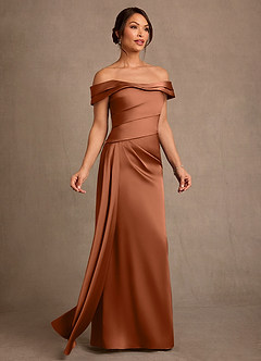 Azazie Beah Mère de la mariée Robes Robe Fourreau en Satin extensible Épaule décolletée Cuivre image2