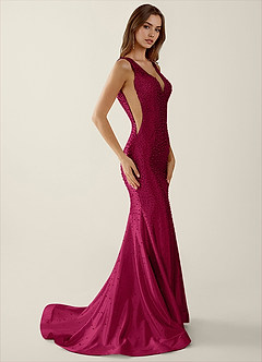 Roxana Burgundy V-neck Hot Rhinestones Corset Prom Dress image4