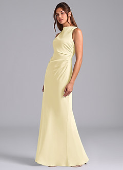 Azazie Evadne Bridesmaid Dresses Lemon Sorbet Sheath Pleated Chiffon Dress image1