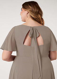 Azazie Kimber Bridesmaid Dresses Taupe A-Line Flounce Sleeve Chiffon Dress image14