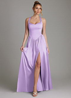 Azazie Francis Bridesmaid Dresses Lilac A-Line Corset Stretch Satin Dress image3