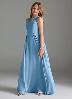 Azazie Dallas Junior Steel Blue A-Line Pleated Chiffon Dress image4