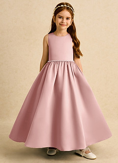 Azazie Daisies Robe Demoiselle D'honneur Fillette Robe Princesse en Mat Satiné Arc Or Rose image2
