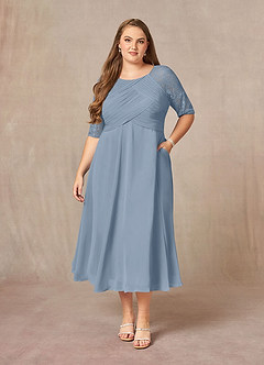 Azazie Dorothea Mother of the Bride Dresses Dusty Blue A-Line Scoop lace Chiffon Dress image1