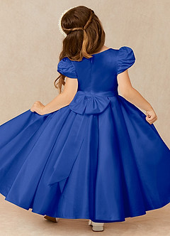 Azazie Jewel vestidos de niña de las flores Vestido de Azul Real de Satin Mate de Princesa con Plisado image2