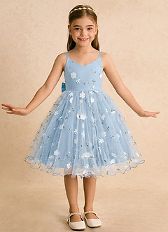 Azazie Junebug Robe Demoiselle D'honneur Fillette Robe Princesse en Tulle Bretelles spaghetti Poudre Bleue image3