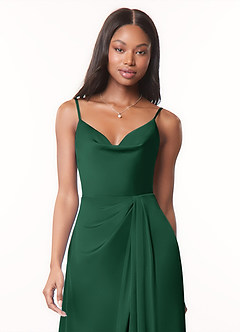 Azazie Brielle Brautjungfernkleider A-Linie Cowl-Spaghettiträger Stretch-Satin Kleid Dunkelgrün image4