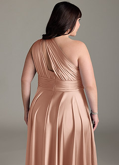 Azazie Charlize Robes de demoiselle d'honneur Robe Trapèze en Satin extensible Ue épaule Or Rose image16