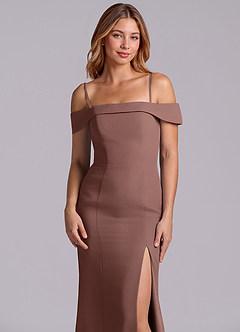 Azazie Luciana Bridesmaid Dresses Espresso Sheath Off the Shoulder Chiffon Convertible Dress image7
