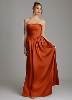 Azazie Zena Bridesmaid Dresses Paprika A-Line Strapless Stretch Satin Dress image4