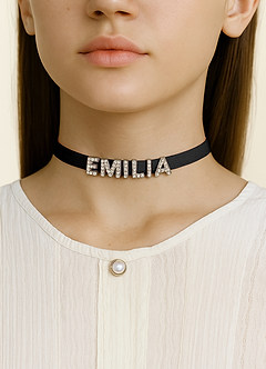 front Colar gargantilha de couro com nome personalizado