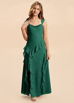 Azazie Sloane Junior Emerald A-Line Sweetheart Neckline Chiffon Dress image6