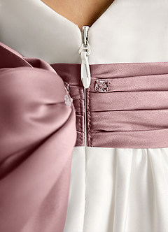 Azazie Sosie vestidos de niña de las flores Vestido de Marfil Rosa Empolvado de Satin Mate de Corte En A con Plisado image6