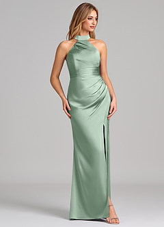 Azazie Karlotta Vestidos de damas de honor Vestido de Agave de Satén Elástico de Corte Recto con Plisado image5