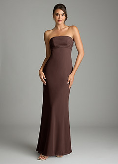 Azazie Saylor Robes de demoiselle d'honneur Robe Sirène en Mousseline de soie Sans bretelles Ganache image3