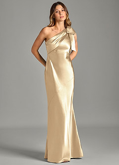 Azazie Yuanna Bridesmaid Dresses Champagne Mermaid One Shoulder Metallic Satin Dress image5