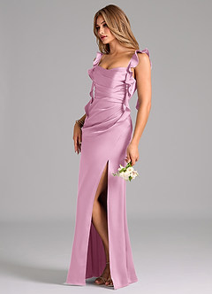Azazie Jessamine Bridesmaid Dresses Candy Pink Sheath Corset Stretch Satin Dress image5