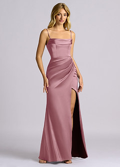 Azazie Auden Bridesmaid Dresses Vintage Mauve Sheath Off the Shoulder Stretch Satin Convertible Dress image3