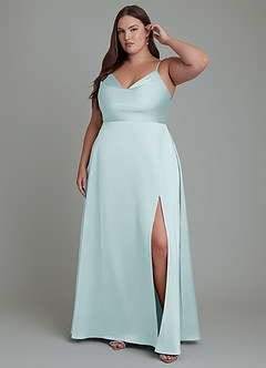 Azazie Sarella Robes de demoiselle d'honneur Robe Trapèze en Satin extensible Plissé Brume image6