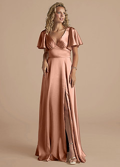 Azazie Kimber Bridesmaid Dresses Bronzer A-Line Ruched Metallic Satin Dress image5