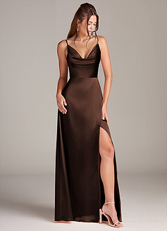 Azazie Sarella Jurken voor bruidsmeisjes Jurk van Metaalachtig Satijn met A-Lijn met Zakken Ganache image3