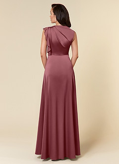 Azazie Narine Mother of the Bride Dresses Desert Rose A-Line High Neckline Pleated Stretch Satin Dress image5