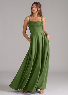 Azazie Shaude Bridesmaid Dresses Juniper A-Line Pleated Stretch Satin Dress image3