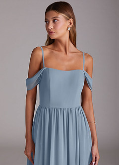 Azazie Calianna Bridesmaid Dresses Dusty Blue A-Line Off the Shoulder Chiffon Convertible Dress image7