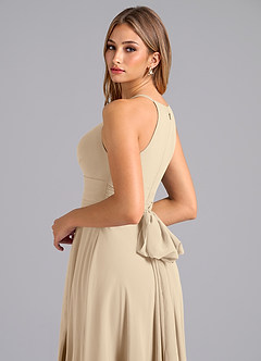 Azazie Denver Bridesmaid Dresses Champagne A-Line Pleated Chiffon Dress image2