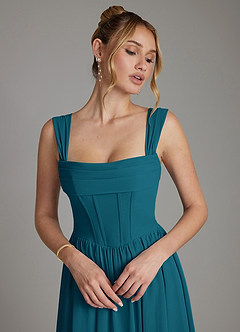 Azazie Caterina Bridesmaid Dresses Ink Blue A-Line Corset Chiffon Dress image3