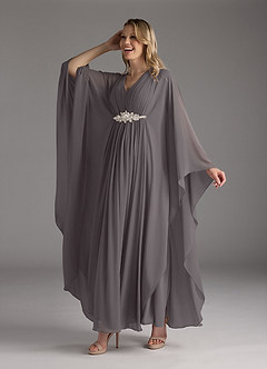 Azazie Drew vestidos de madre de la novia Vestido de Gris Acero de Gasa de Corte En A con Plisado image1